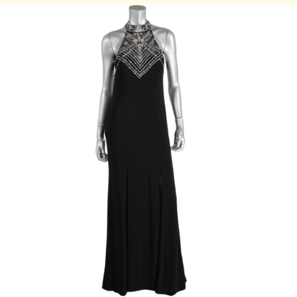 Joanna Chen Black Embellished Mesh Inset Evening
